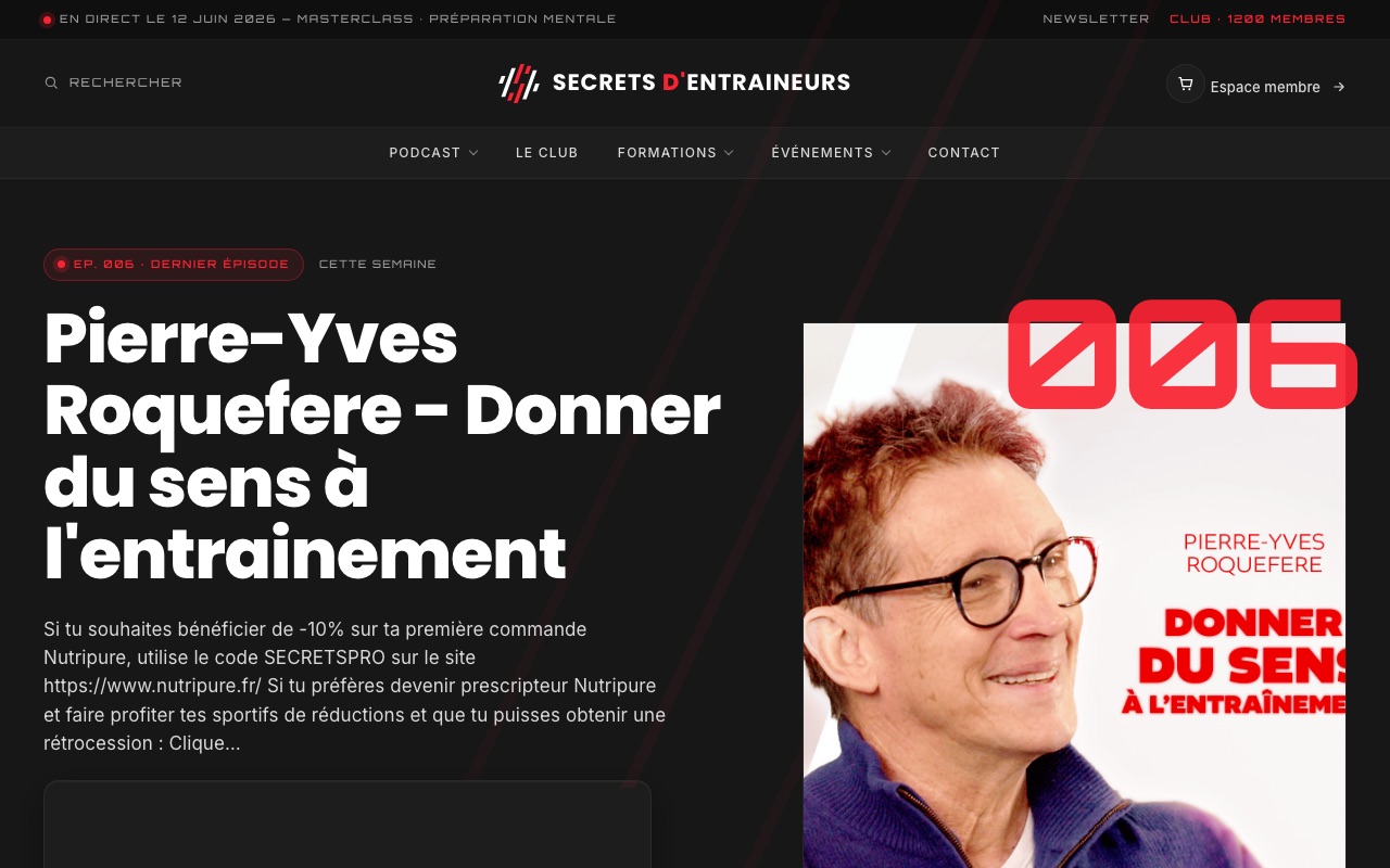 Aperçu du site Secrets d'Entraîneurs